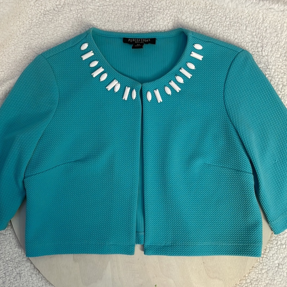 Perceptions Turquoise Petite Open Front Bolero Bl… - image 3